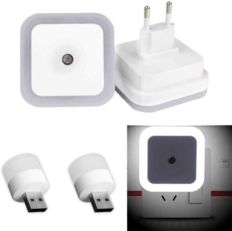 Lampion Electronics Automatic On/Off Night Lamp (2Pc)+USB Lamp (2Pc) Smart Night Lamp (Snow White) Smart Sensor Light