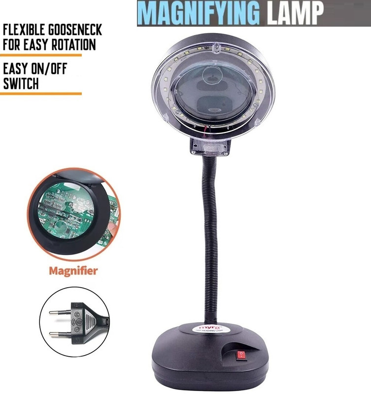 BALRAMA 10x Gooseneck Magnifying Lamp Desk Table Study Lamp Reading Tabletop LED Light Fisheye Zoom  Lens(Black, 0 mm)