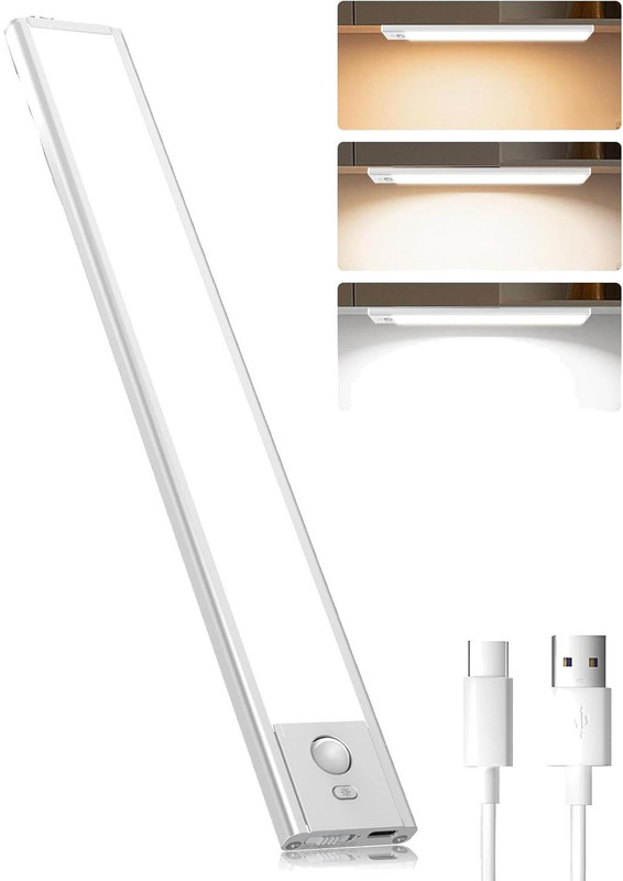 Pamidhar Motion Sensor Cabinet Light Wireless Closet Light USB Rechargeable 3 Colors Motion Sensor Light