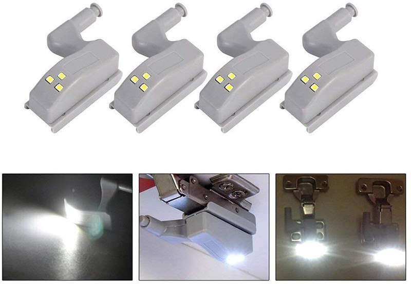 Shelzi 4pc+Battery Automatic Inner Hinges LED Light for Kitchen Cabinet Cupboard Closet Smart Sensor Light
