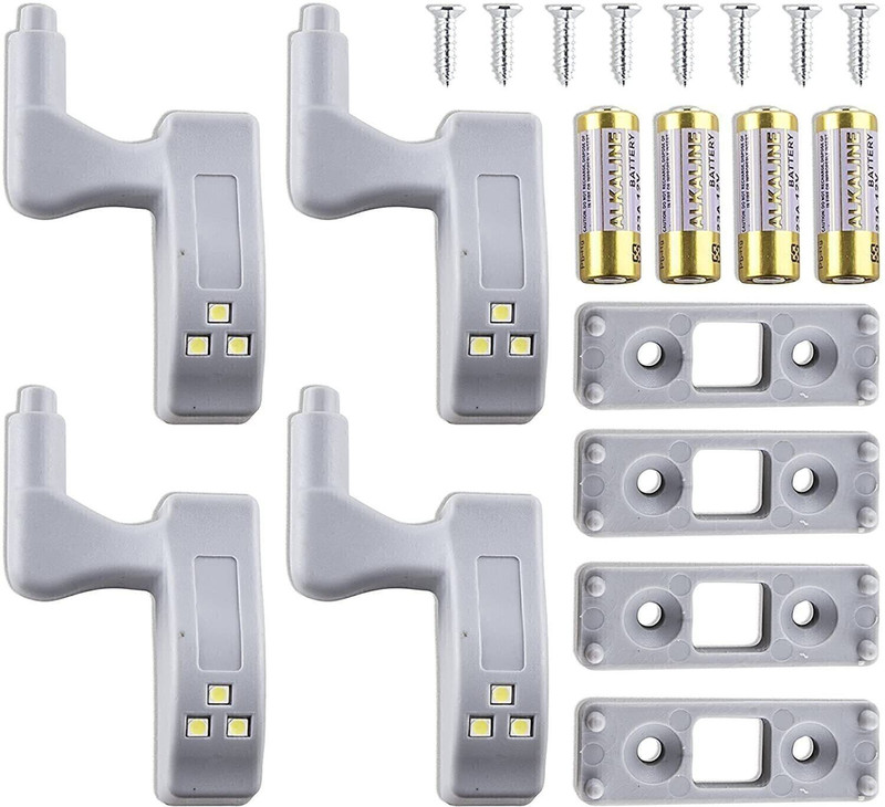 Urban Infotech 4 Pcs Hinge LED Light with Extra Battery for Cabinet Modern Kitchen Almirah Smart Sensor Light