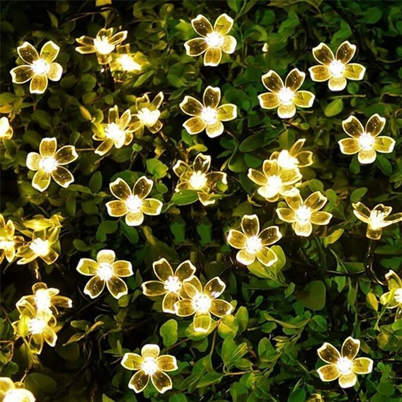 TREXEE Warm Yellow Solar Sakura Flower String Lights 30 LED Blossom Flower String Light