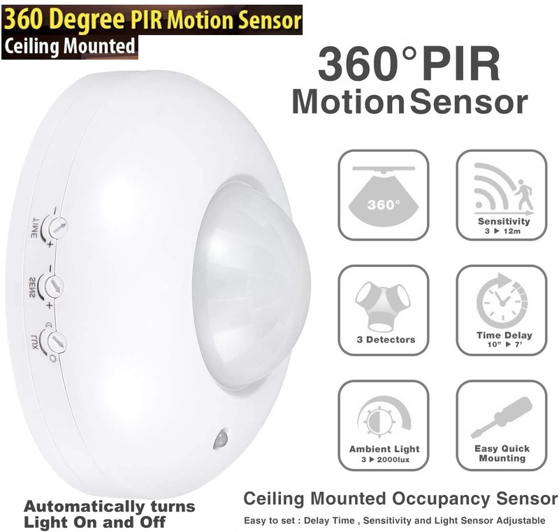 BALRAMA 1200 W 360 Degree PIR Motion Sensor Switch for Lights Infrared Detector Ceiling Pulse Induction Metal Detector