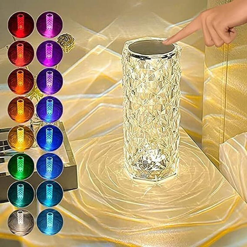 RuHaNest Crystal Table Lamp, Touch Control RGB Rose Diamond Table Lamp Table Lamp