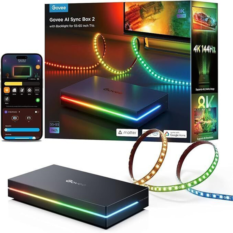Govee HDMI 2.1 AI Sync Box, 8K@60Hz, RGBIC LED, Matter, Alexa, 55-65" TVs