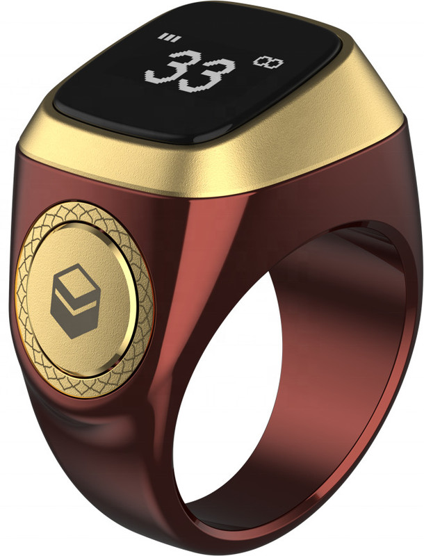 TodayAndCo Digital Display Time Tracking Prayer Ring Muslim Zikr Counter Tasbih App Control Smart Ring(XL, Gold, Red)