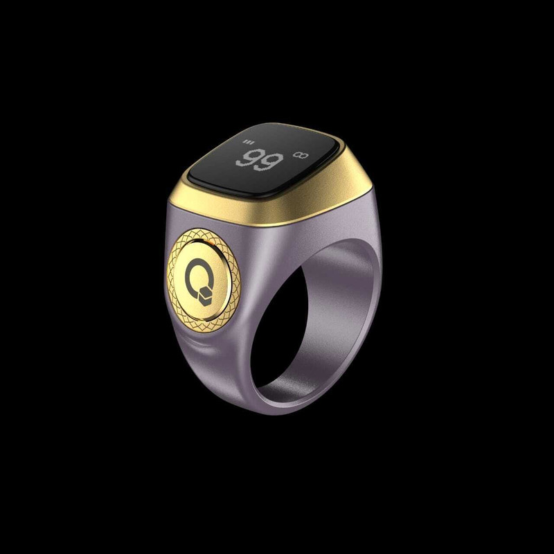 iQIBLA Smart Digital Noor 2 Tasbih Finger Ring 20MM - Voilet & Gold Smart Ring(10.5, Voilet & Gold)