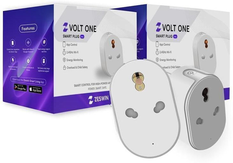 Zeswin Volt One 16A Wi-Fi Enabled Smart Plug with Energy Tracking for Heavy Appliances Smart Plug(White)
