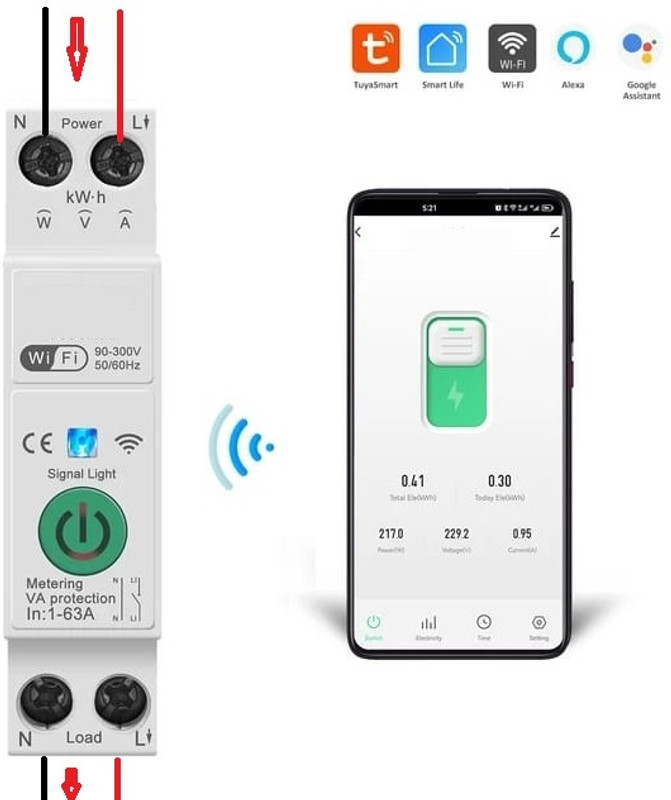 Jenix Wifi MCB overload short circuit protection for Smart home (63A 2Pole ) STM63KWh(White)