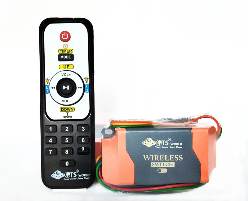 ots world Wireless Switch Controller for 2 Lights and 1 Fan, with 5 Step Fan Regulator Smart Switch(Black)