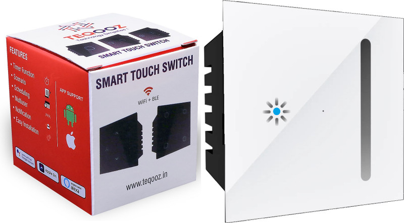 TEQOOZ Wi-Fi Touch Dimmer (White) for Lights | Smart Life App, Alexa | Glass Finish | Smart Switch(White)