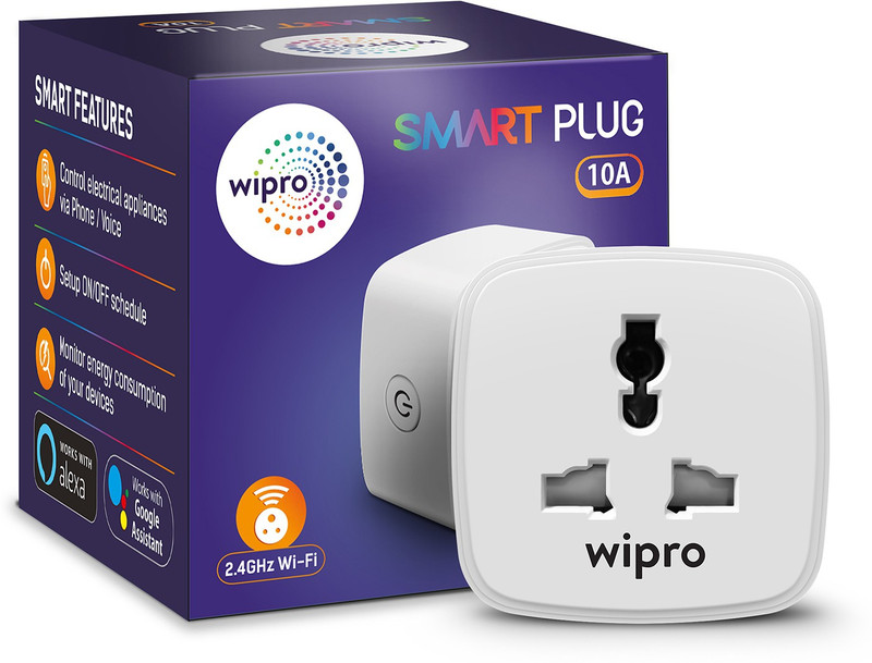 Wipro 10A WiFi Smart plug, Suitable for Small appliances, with Voice & App Control Smart Plug (White)