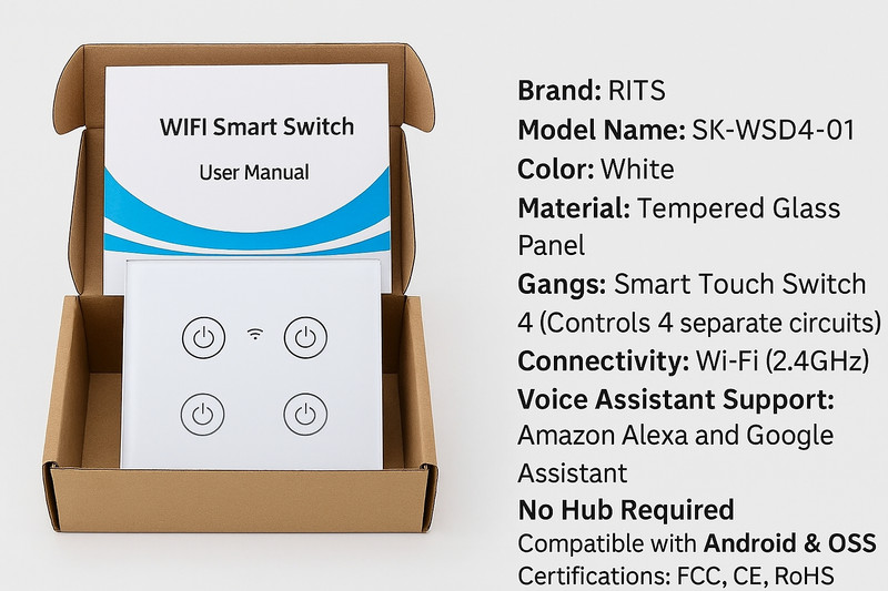RITS SERVICES SK-WSD4-01 Smart Switch(Mullti Color, Black, White)