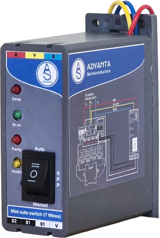 Adyanta Mini Auto Switch (7 Wires), 3 Phase DOL Motor Controller with Status Indicators Smart Switch(Grey)