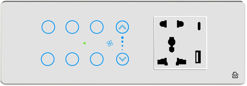 HomeMate Smart Touch Switch Panel | 6 Switch, 1 Fan & 1 Socket with Quick Charge USB's(White)