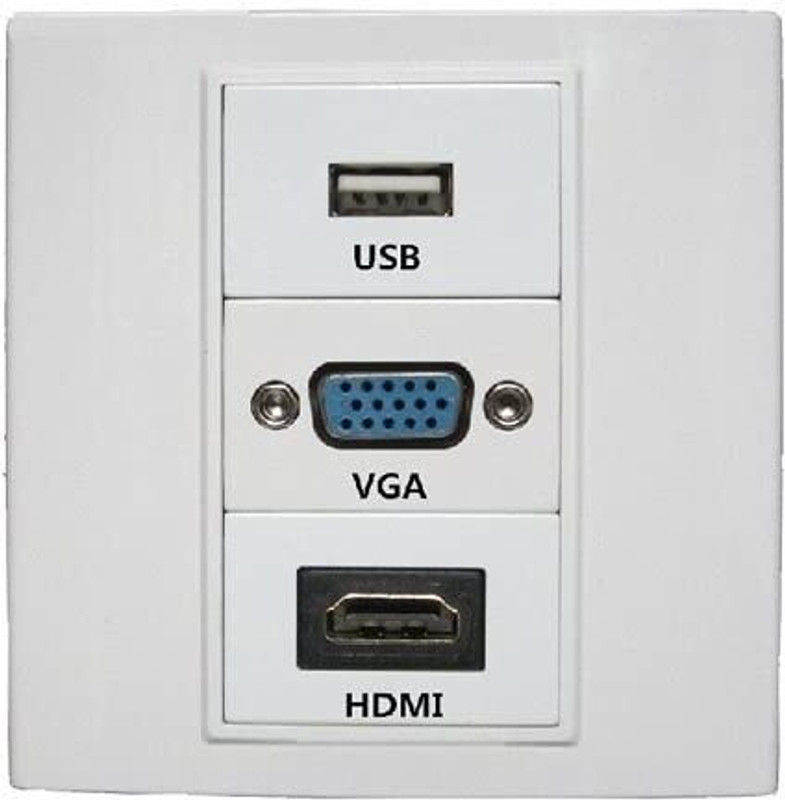 BOXNUBE Multimedia Modular Wall Face Plate with HDMI + VGA + USB Panel Sockets Smart Switch(White)