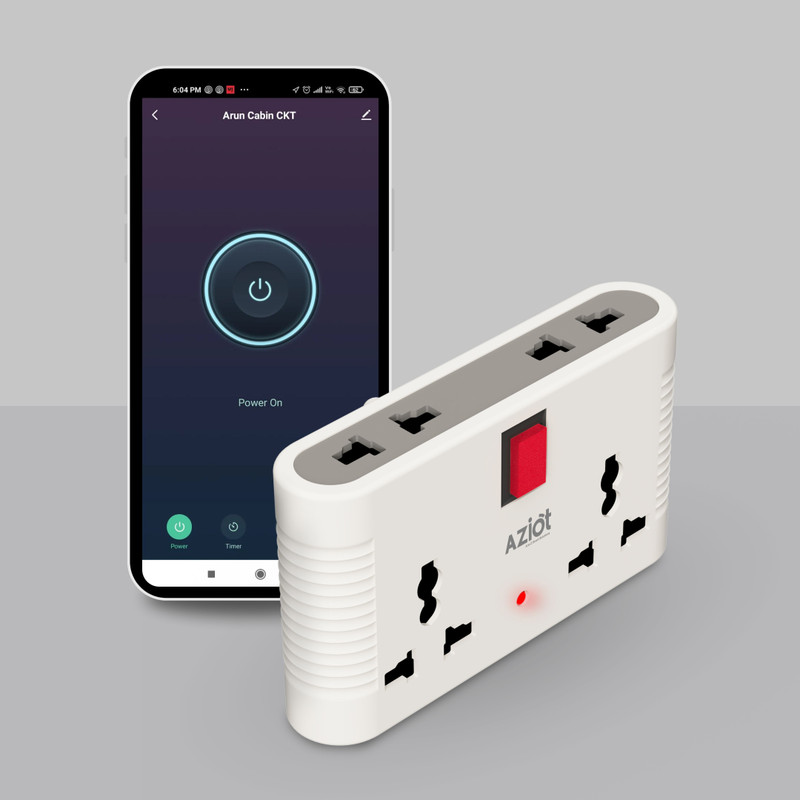 AZIOT 4 Way Smart Multi-Plug Adaptor (WiFi+BLE) | 2 Universal Sockets | 6Amp Smart Plug(White)