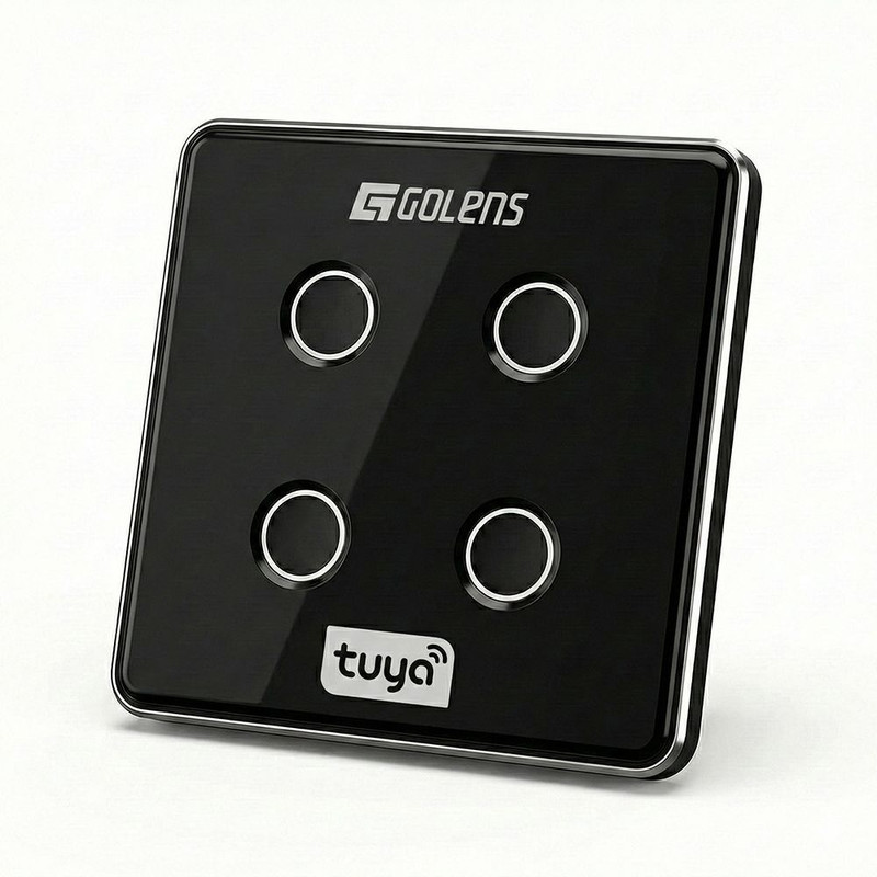 GOLENS A19 WiFi EU Wall Switch, 4 Gang, Touch Panel, Neutral Wire, Smart Life Smart Switch(Black)