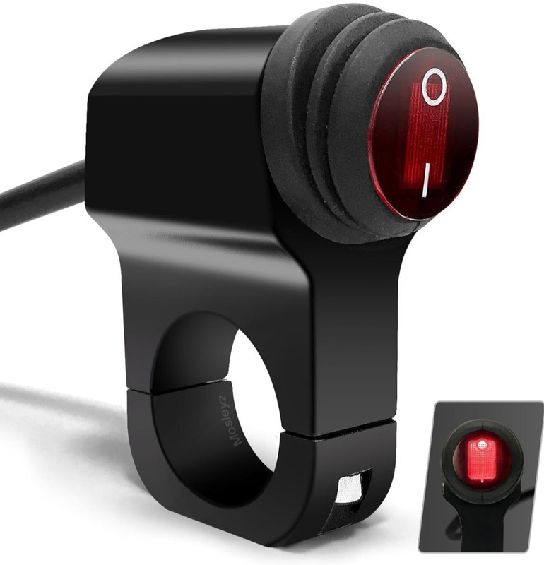 Thevellahub Universal 12V Handlebar Metal Switch (1-Way) for All Bikes With Red LED(Black)