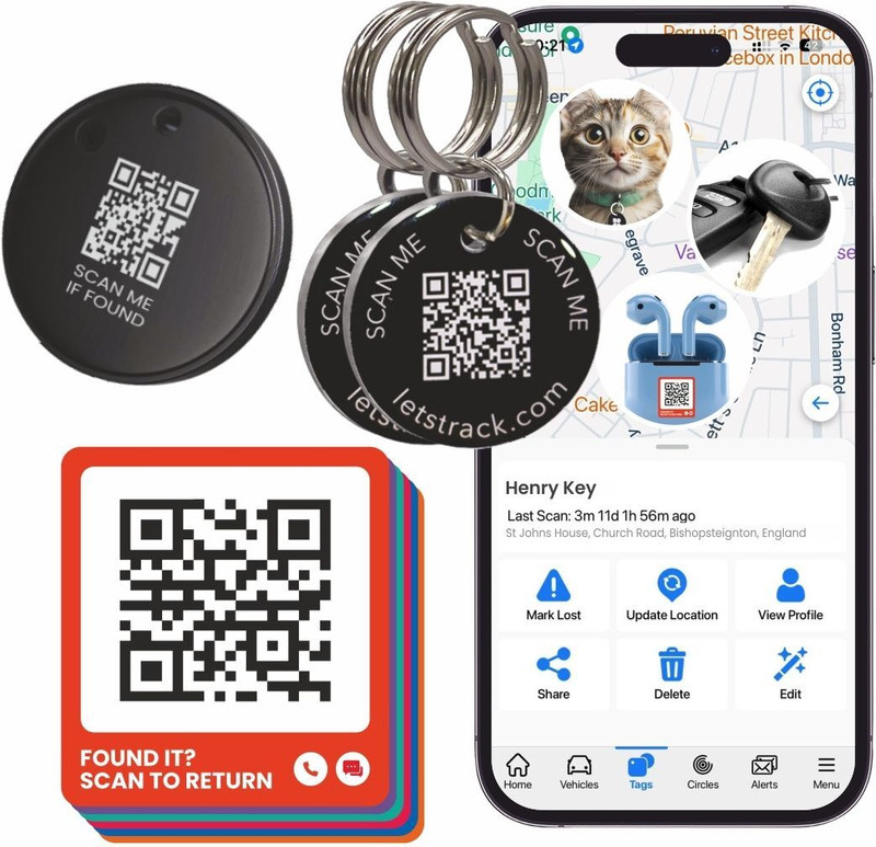LETSTRACK Smart Tag Bundle | 1 MiniTag Pro + 6 Smart Sticker Tags + 2 TouchTags | Location Smart Tracker(RED, BLACK)