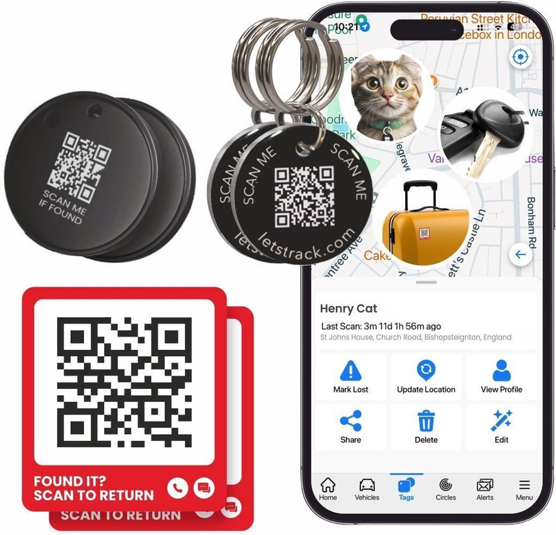 LETSTRACK Smart Tag Bundle – 1 MINITAG PRO + 2 TouchTAG & 1 Parking TAG | Track Keys Location Smart Tracker(BLACK, BLUE)