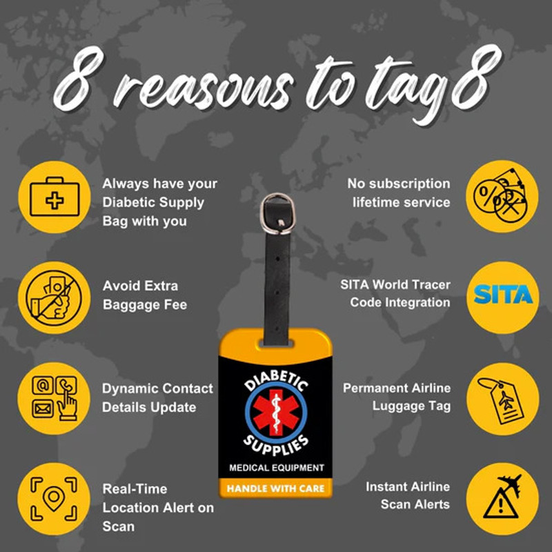 Tag8 Diabetic Equipment Tag Red Iconic Luggage Tag with Digital ID Location Smart Tracker(RED)