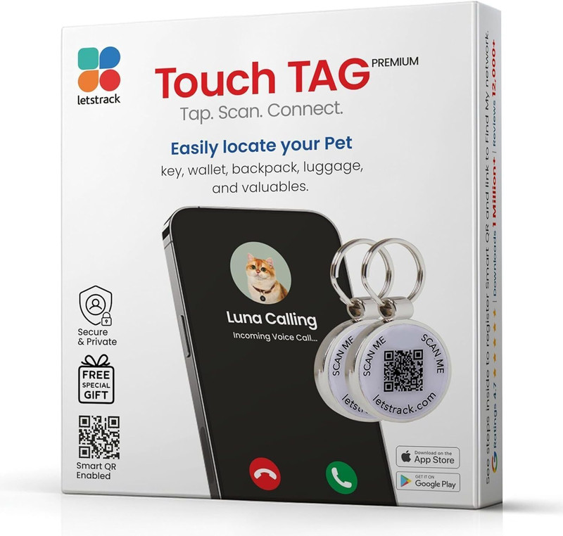 LETSTRACK Touch TAG Premium Smart QR Code Identity Tracker | Keychain-Style Smart Tag Location Smart Tracker(White)