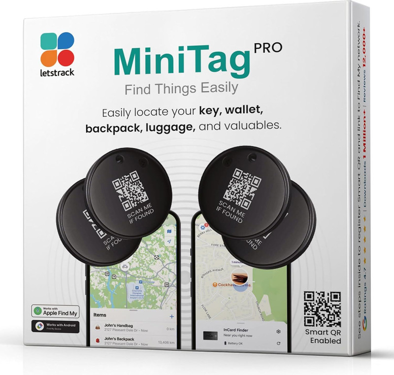 LETSTRACK Smart Tracker for Keys, Wallet, Works with Apple Find My & Google Find | Pack- 2 Location Smart Tracker(Black)