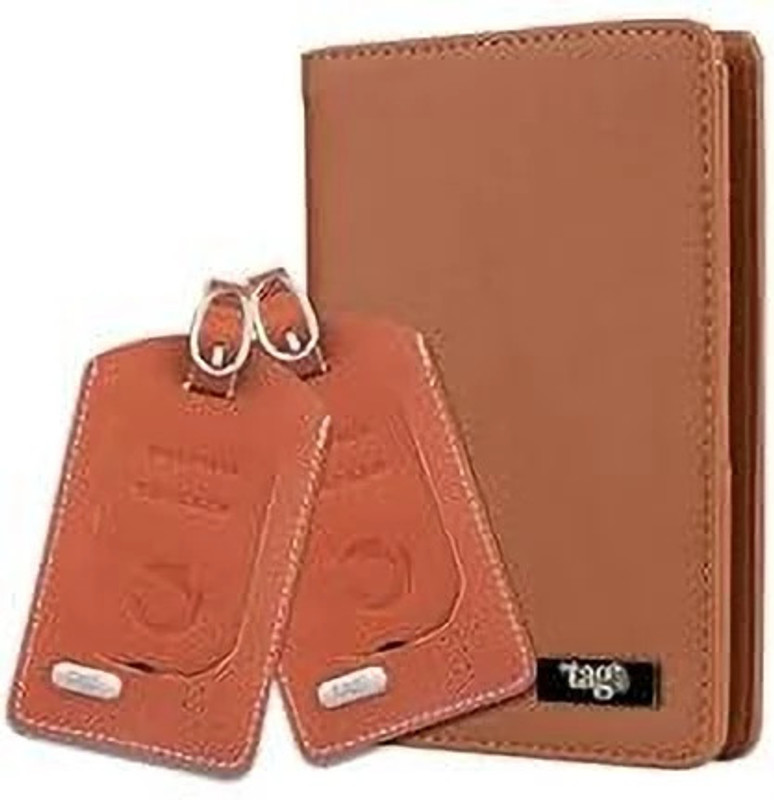 Tag8 Passport Tracker Wallet + 2 Luggage Tags | RFID Safe Bluetooth Travel Combo Location Smart Tracker(Tan)