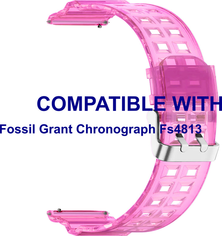 ACM WSM22J22PK4024 Watch Strap Transparent Design Belt 22mm for New Fossil Grant Chronograph Fs4813 Pink Smart Band Strap(Pink)