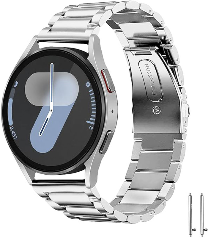 LNKART Bands for Samsung Galaxy Watch 7 40/44mm,FE 40mm,Watch 6 47/43/40/44mm,Galaxy Watch 5 40/44/45mm,Galaxy Watch 4 40/44/42/46mm,Galaxy Watch 6/5/4 band for Men Women Metal Steel Bands Strap Smart Watch Strap(Silver)