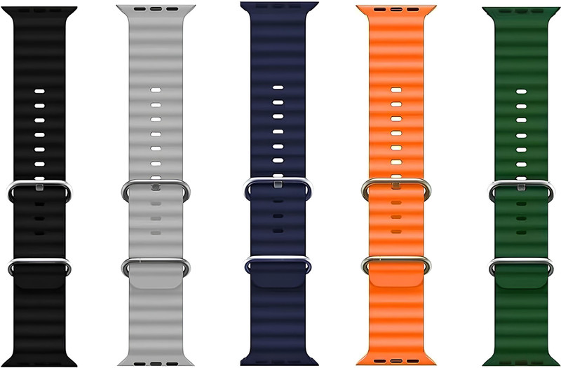 PREMBROTHERS Silicone Ocean Band Strap 49mm 45mm 44mm 42mm, Compatible with Apple Watch Ultra Adjustable Breathable Sport Loop for iWatch Ultra 2, Ultra Series 9 8 7 6 5 4 SE/SE2 3 2 1 (Watch Not Included) Smart Watch Strap(Black, Grey, Blue, Orange, Green)