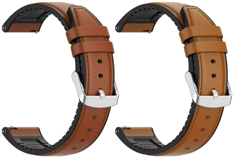 AOnes Pack of 2 Watch Strap Leather Silicone Belt for Izi Smart Smart Watch Strap(Brown, Gold)