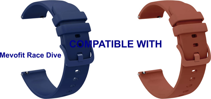 ACM WSM24L20BLBR1902 Pack of 2 Watch Strap Silicone Color Hook 20mm for |Mevofit| Race Dive Smartwatch (Blue/Brown) Smart Watch Strap(Mullti Color)