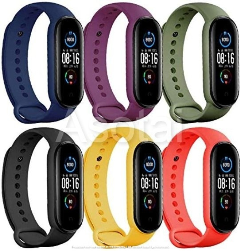 Asotai Adjustable Xiaomi Mi Band 5 & 6 Silicone Set of 5 Smart Band Strap(Mullti Color)