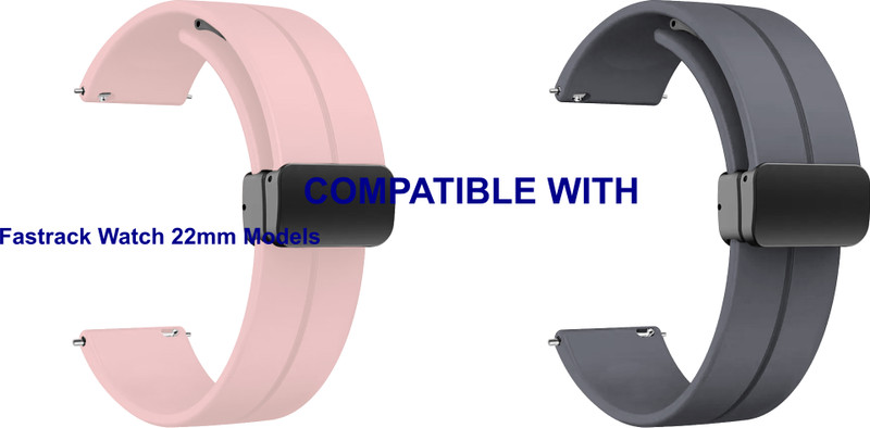 ACM WSM19G22CPKGY4003 Pack of 2 Watch Strap Magnetic Clasp Belt 22mm for Fastrack Watch 22mm Models (Creame Pink/Grey) Smart Band Strap(Mullti Color)