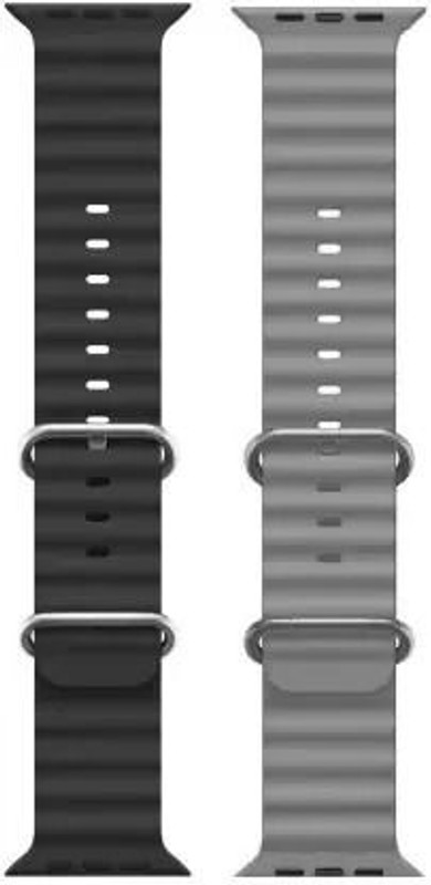 FastCares Silicone Sport Compatible With All Smart Watch Band 42mm 44mm 49mm Pack OF 2 Smart Watch Strap(Black, Grey)