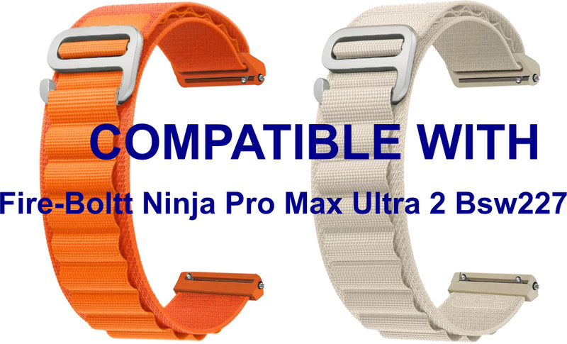 ACM WSM17E22ORWT5027 Pack of 2 Watch Strap Nylon Hook Belt 22mm for Fire-Boltt Ninja Pro Max Ultra 2 Bsw227 Smartwatch (Orange/White) Smart Watch Strap(Mullti Color)