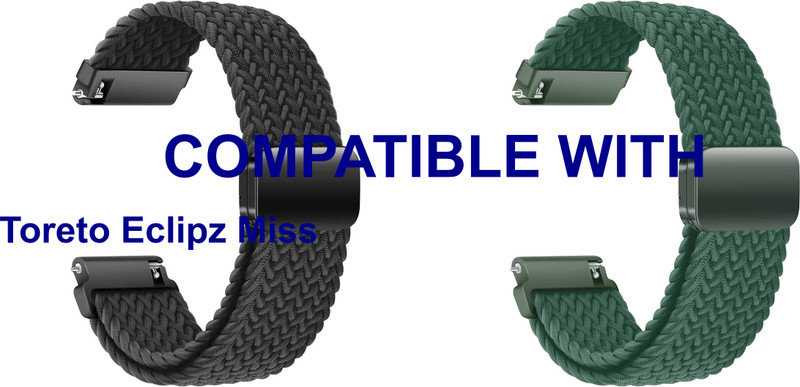 ACM WSM26N22BKGR5040 Pack of 2 Watch Strap Woven Braided Magnetic Belt 22mm for Toreto Eclipz Miss Smartwatch (Black/Green) Smart Watch Strap(Mullti Color)