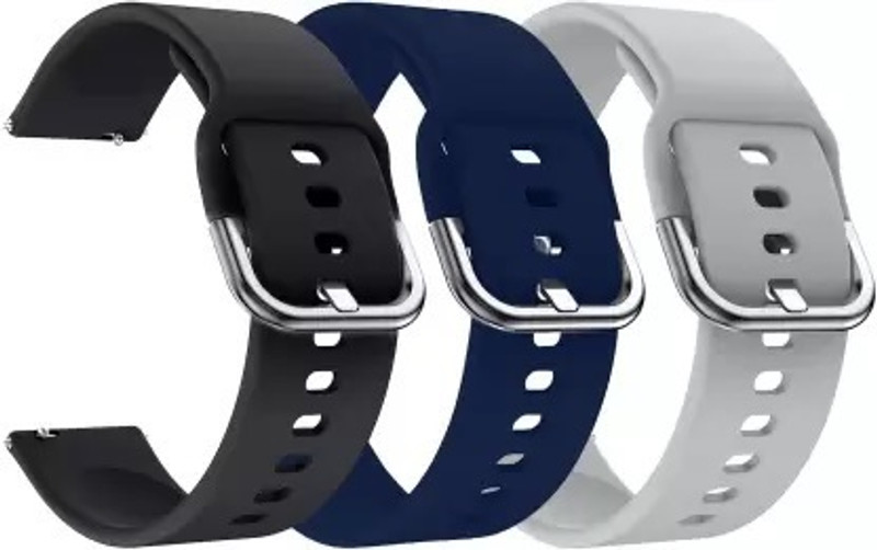 Cheetah Pack of 3 Silicon Belt 22mm Strap with Metal Buckle for Realme Dizo (Multicolor) Smart Watch Strap(Black, Blue, Grey)