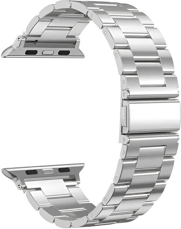 PREMBROTHERS Folding Clasp Lock, Chain Strap Compatible with Watch Series SE/6/7/5/4/3/2/1 Smart Watch Strap(Silver)