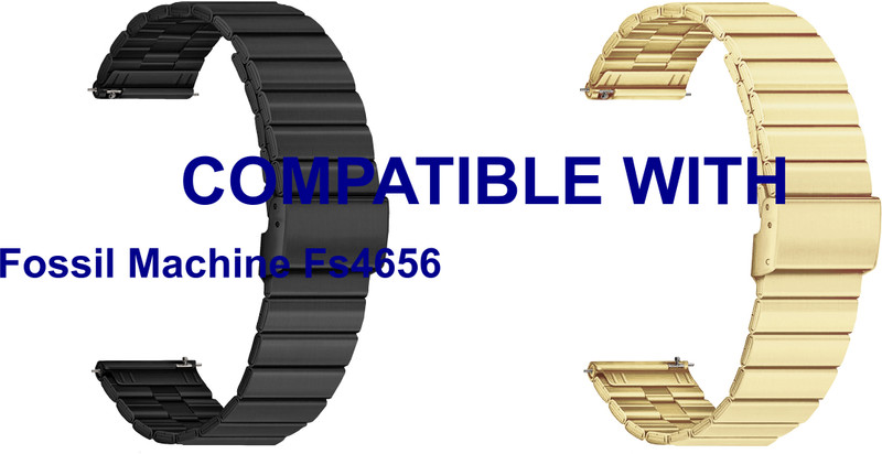 ACM WSM20H22BKGL4023 Pack of 2 Watch Strap Adjustable Steel Belt 22mm for Fossil Machine Fs4656 (Black/Champagne Gold) Smart Band Strap(Mullti Color)