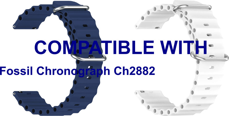 ACM WSM18F22ORWT4022 Pack of 2 Watch Strap Silicone Smart Belt 22mm for Fossil Chronograph Ch2882 (Orange/White) Smart Band Strap(Mullti Color)