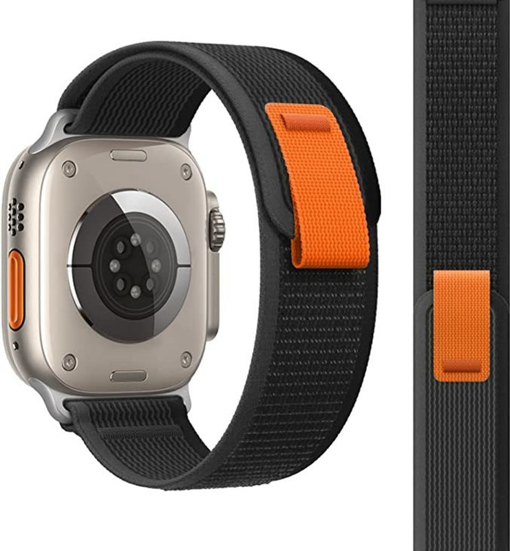 Sacriti Trail Loop Bands for Apple Watch Ultra 49/45/ 44/ 42mm Soft Nylon Sport Straps 24 mm Fabric Watch Strap(Black-Grey)