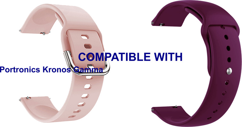 ACM WSM82A22CPKPU2906 Pack of 2 Watch Strap Silicone 22mm for Portronics Kronos Gamma Smartwatch (Creame Pink/Purple) Smart Watch Strap(Mullti Color)
