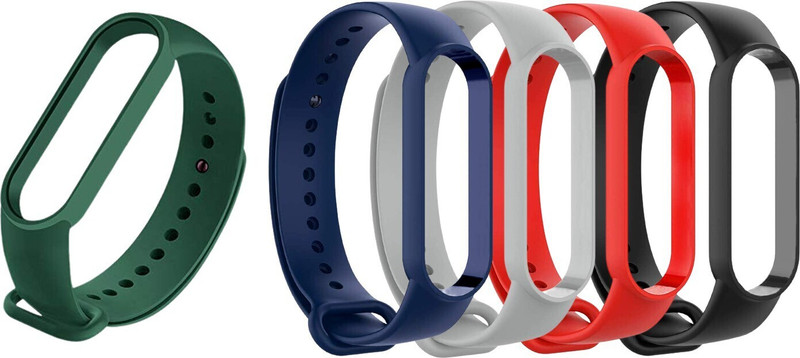 Like Star COMBO OF 5PCS SOFT SILICON BAND STRAP FOR XIAOMI MI BAND 5 AND XIAOMI MI BAND 6 Smart Band Strap(Black, Blue, Grey, Red, Green)