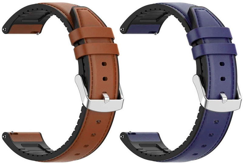 AOnes Pack of 2 Watch Strap Leather Silicone Belt for Amazfit Bip 3 Pro Smart Watch Strap(Black, Gold)