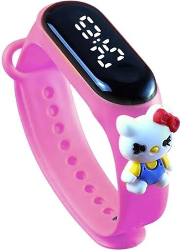 FunBlast Cartoon Digital LED Watch for Kids with Silicone Strap, Wrist Watch Smart Band Strap(Pink)