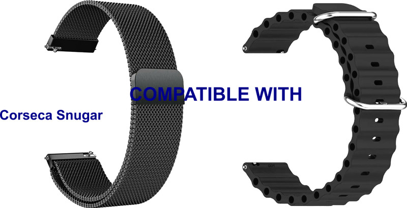 ACM WSM418B22BKBK2891 Pack of 2 Watch Strap Metal & Silicone 22mm for Corseca Snugar Smartwatch (Black) Smart Watch Strap(Mullti Color)