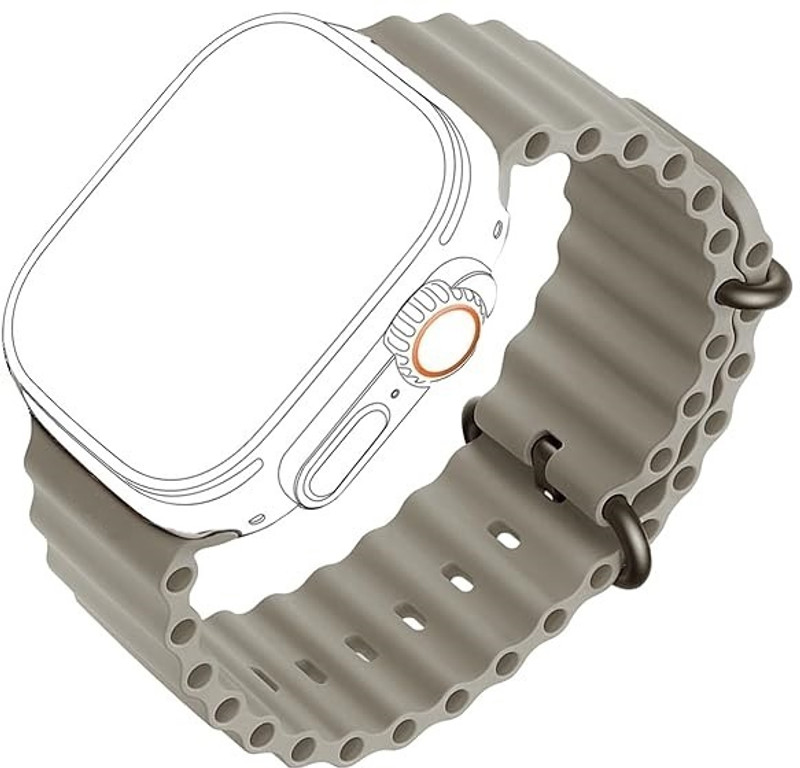 TooHype Silicone Ocean Sports Watch Band Strap for T800, T900, T10, I8 pro,I7 pro, S8 ultra,watch 8, Watch 9 of size 49mm 45mm 44mm 42mm W26, T800 Smart Watch Strap(Grey)